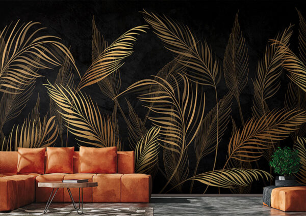 Elegant palm leaves on dark canvas Wall murals Elegant palm leaves on dark canvas