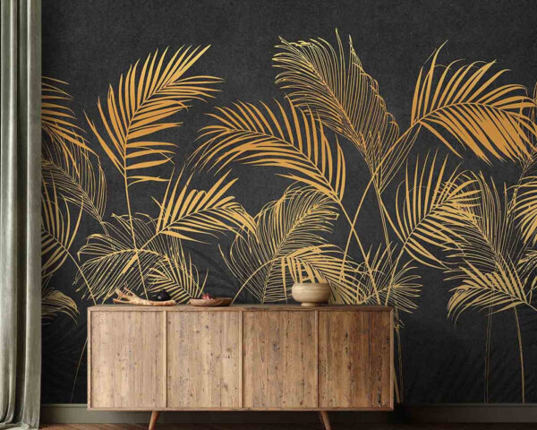 Wall murals Wall murals Yellow palm leaves on a black background (SKU: u96317)