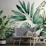 Wall murals Tropical leaves illustration in green.
