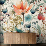 Wall murals Botanical illustration with vibrant blooms.