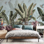 Wall murals Wallpaper with tropical plants and birds