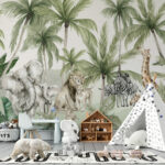 Wall murals Jungle animals beneath the palm trees
