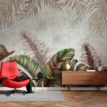 Wall murals Tropical leaves with pastel hues.