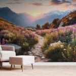 Wall murals Field of flowers and rocks