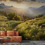 Wall murals Tree with a mountain in the background