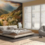 Wall murals Sunset over mountain flower trail.