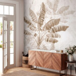 Wall murals Tropical leaves in sepia tone