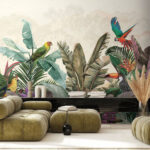 Wall murals Tropical paradise with vibrant birds.