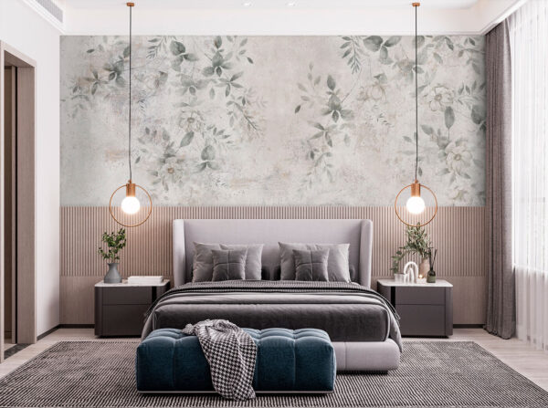 Wall murals White wall with leaves painted on it (SKU: u96140) Wall murals Wall murals White wall with leaves painted on it (SKU: u96140)