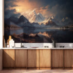 Wall murals Snowy mountain range with clouds