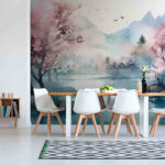 Wall murals Painting of a tree with pink flowers