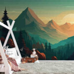 Wall murals Landscape of mountains and trees