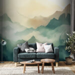 Wall murals Misty mountains and trees at sunrise.