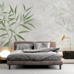 Wall murals Green leaves on textured background.