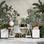 Wall murals Lush tropical jungle scene with waterfall.