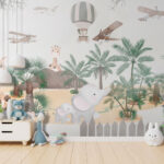 Wall murals Giraffe with palm trees