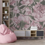 Wall murals Vintage pink peony floral pattern.