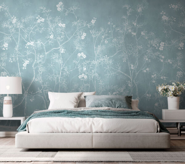 White flowers on a blue background Wall murals White flowers on a blue background