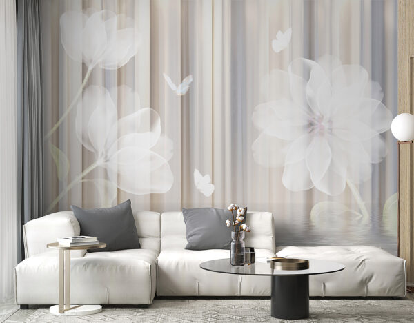 Dreamy floral scene with butterflies Wall murals Dreamy floral scene with butterflies