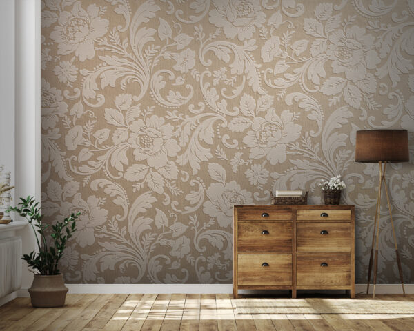 Floral pattern on beige background Wall murals Floral pattern on beige background