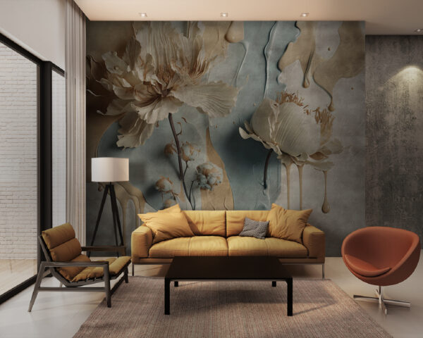 Flowers with artistic paint drips Wall murals Flowers with artistic paint drips