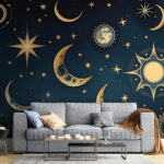 Wall murals Moon and stars on a blue background