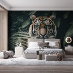 Wall murals Tiger hidden among jungle foliage.