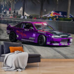Wall murals Purple car drifts on track.