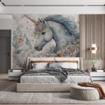Wall murals Enchanting unicorn adorned with flowers.