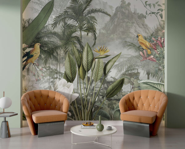 Tropical paradise with vibrant birds Wall murals Tropical paradise with vibrant birds