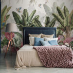 Wall murals Tropical paradise with colorful parrots.
