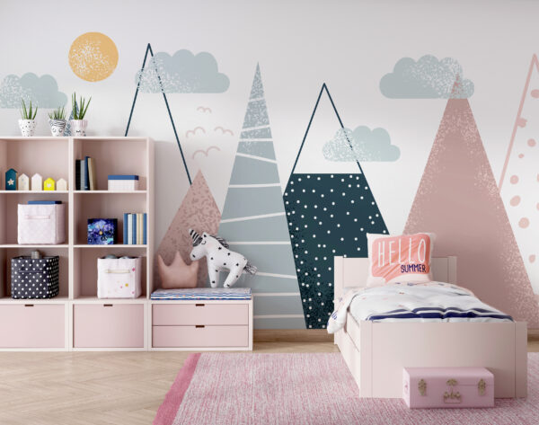Geometric mountains under sunlit sky Wall murals Geometric mountains under sunlit sky