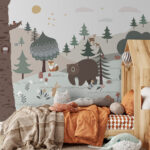 Wall murals Whimsical animals in serene forest.