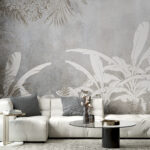 Wall murals White and grey wallpaper with plants