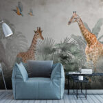 Wall murals Giraffe standing in front of leaves