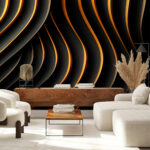 Wall murals Black and orange curved lines