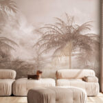 Wall murals Sepia jungle scene with palm trees.