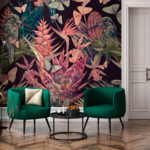Wall murals Colorful floral pattern with birds and butterflies