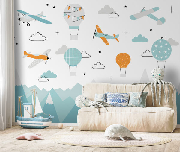 Wall murals Wallpaper with airplanes and hot air balloons Wall murals Wallpaper with airplanes and hot air balloons
