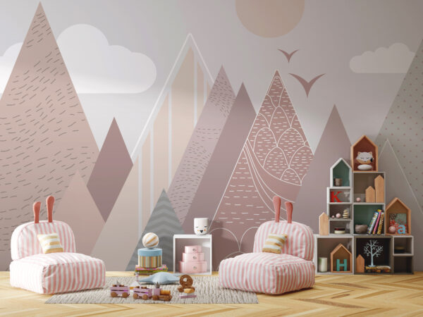 Geometric mountains with birds flying Wall murals Geometric mountains with birds flying