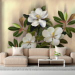 Wall murals Elegant blooms with lush green leaves