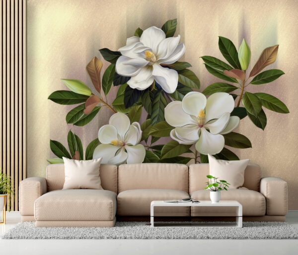 Wall murals Elegant blooms with lush green leaves Wall murals Elegant blooms with lush green leaves