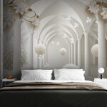 Wall murals Elegant hall with floating floral spheres