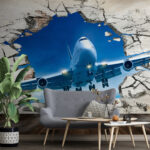 Wall murals Jet bursts through cracked wall
