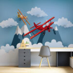 Wall murals Red airplane flying in the sky