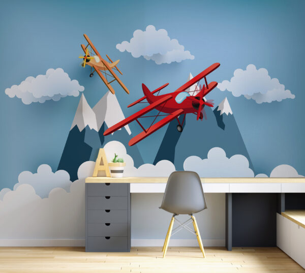 Red airplane flying in the sky Wall murals Red airplane flying in the sky
