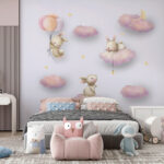 Wall murals Group of rabbits on clouds