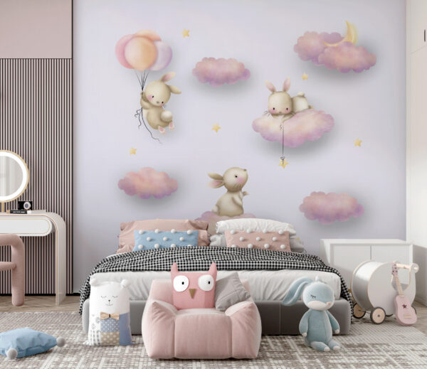 Wall murals Group of rabbits on clouds Wall murals Group of rabbits on clouds