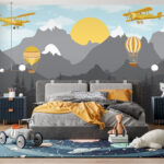 Wall murals Yellow airplane in the sky