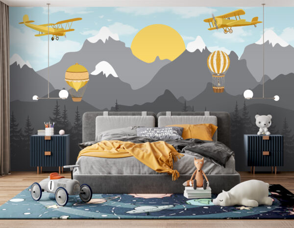 Yellow airplane in the sky Wall murals Yellow airplane in the sky